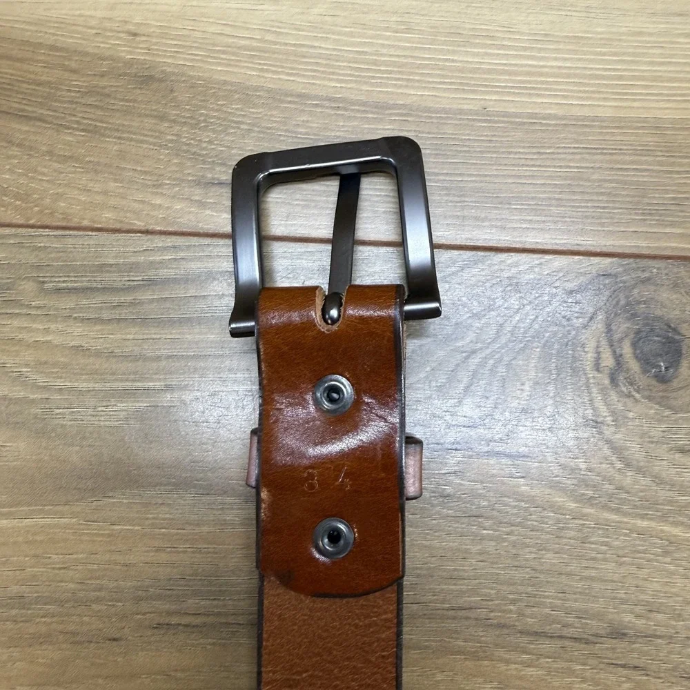 Logical Lather Mens Belt Size 34 Brown Leather Casual Work Minimalist